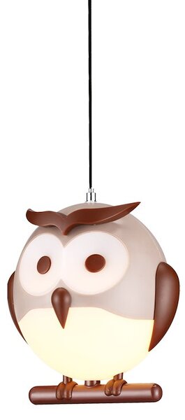 Detské závesné svietidlo Owl, 1x hnedé plastové tienidlo, br