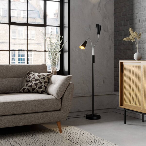 Stojacia lampa Lucande Medira, čierna, 2 svetlá, nastaviteľná, GU10, Čierna, Obývacia izba / jedáleň, kov, Moderný, Stojaca lampa