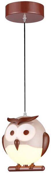 Detské závesné svietidlo Owl, 1x hnedé plastové tienidlo, br