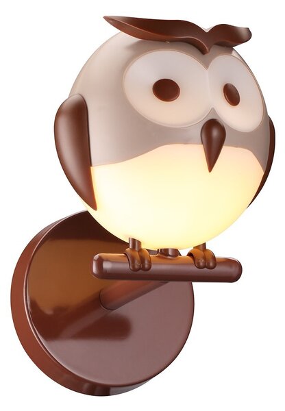 Detské nástenné svietidlo Owl, 1x hnedé plastové tienidlo, br