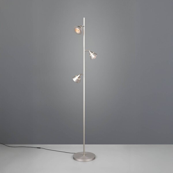 LED stojacia lampa Romeo, výška 150 cm, niklový kov, 3-pl., Hliník / sivá / zinok, Obývacia izba / jedáleň, kov, Moderný