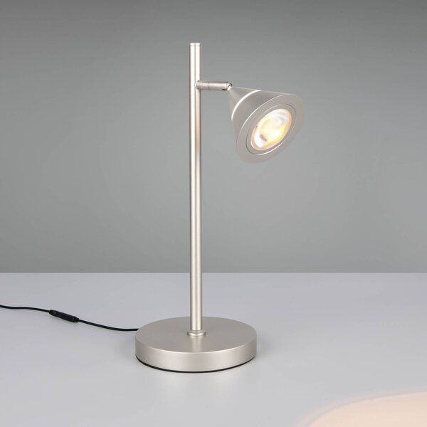 Stolová LED lampa Romeo, výška 40 cm, niklová farba, kov,, Hliník / sivá / zinok, Obývacia izba / jedáleň, kov, Moderný