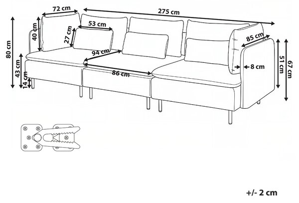 Modulárna 3-miestna pohovka zelená menčestrová moderný dizajn minimalistický štýl