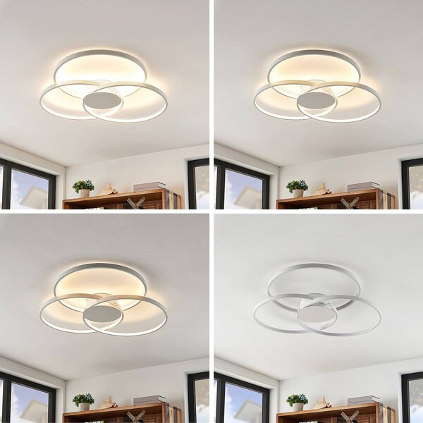 Lindby LED stropné svietidlo Riley, biele, kov, 80 cm, stmievateľné, Biela / opálová, Obývacia izba / jedáleň, Hliník, Moderný, Závesné svietidlo