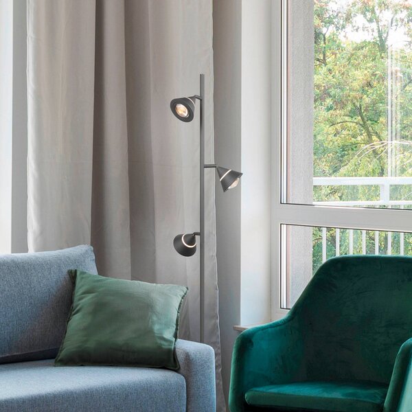 LED stojacia lampa Romeo, výška 150 cm, čierne, kovové, 3-pl., Čierna, Obývacia izba / jedáleň, kov, Moderný