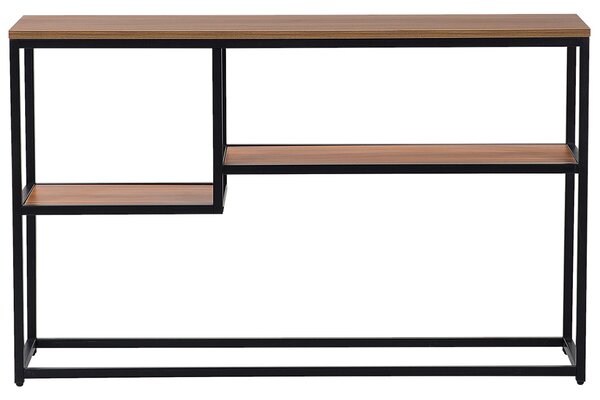 Konzolový stolík tmavé drevo čierna MDF kov 120 x 30 cm obdĺžnikový tvar 2 police úložný priestor industriálny štýl obývačka predsieň