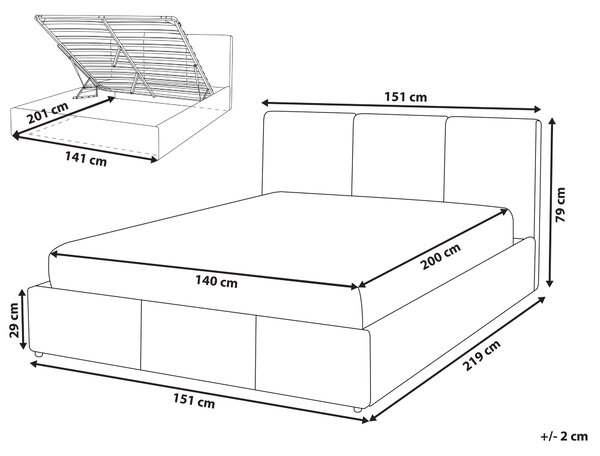 Posteľ s úložným priestorom sivobéžová buklé čalúnenie dvojlôžková 140 x 200 cm prešívané čelo