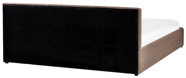 Posteľ s úložným priestorom sivobéžová buklé čalúnenie dvojlôžková 180 x 200 cm prešívané čelo