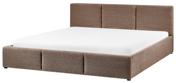 Posteľ s úložným priestorom sivobéžová buklé čalúnenie dvojlôžková 180 x 200 cm prešívané čelo