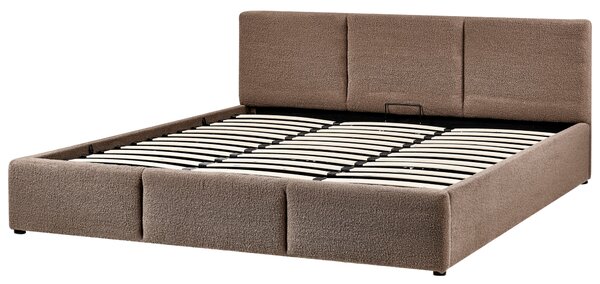 Posteľ s úložným priestorom sivobéžová buklé čalúnenie dvojlôžková 180 x 200 cm prešívané čelo