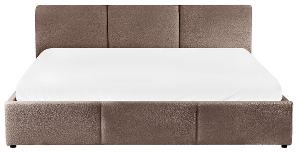 Posteľ s úložným priestorom sivobéžová buklé čalúnenie dvojlôžková 180 x 200 cm prešívané čelo