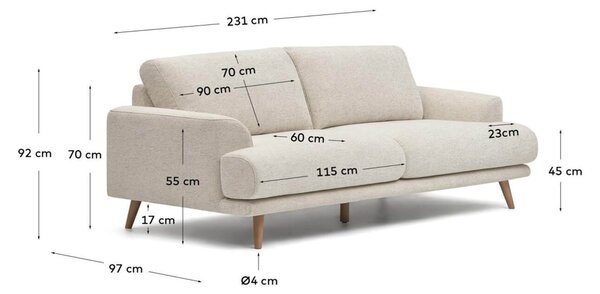 MUZZA Trojmiestna pohovka riana 231 cm biela