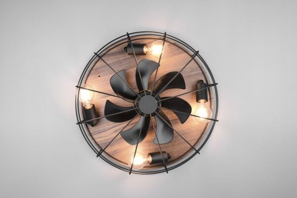 TRIO R61105032 TRONDHEIM stropné svietidlo s ventilátorom D485mm 4xE27 matná čierna, drevo, diaľkový ovládač