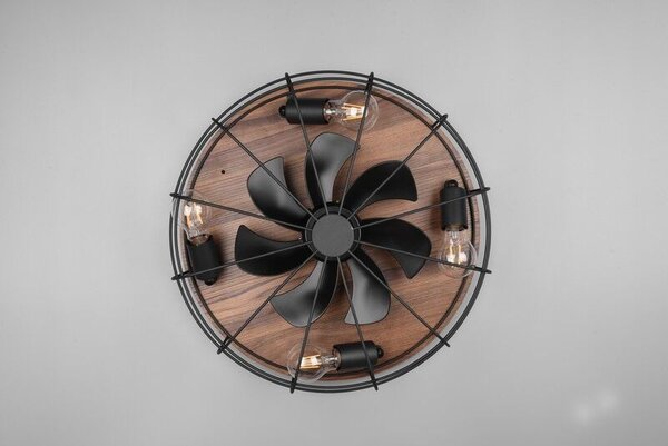 TRIO R61105032 TRONDHEIM stropné svietidlo s ventilátorom D485mm 4xE27 matná čierna, drevo, diaľkový ovládač