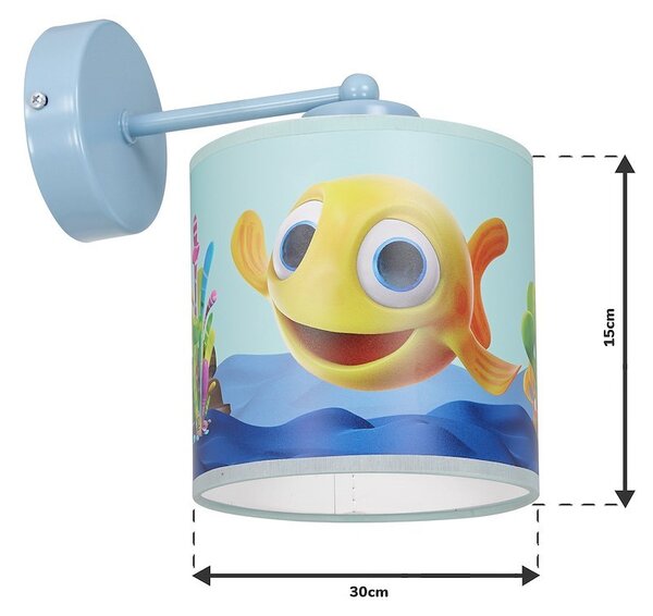 Detské nástenné svietidlo Fish, 1x plastové tienidlo so vzorom, bl