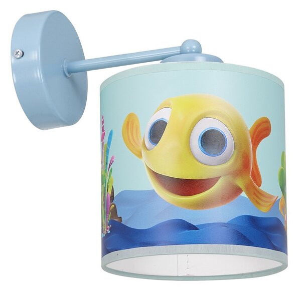 Detské nástenné svietidlo Fish, 1x plastové tienidlo so vzorom, bl
