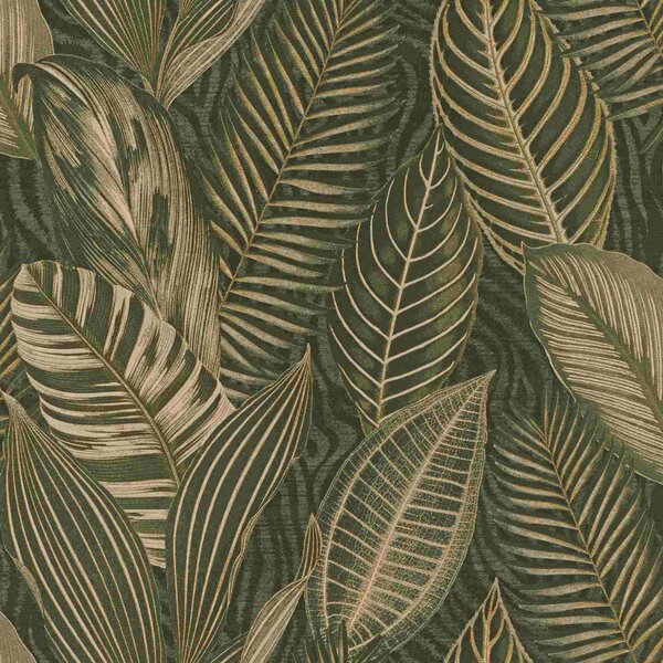 RASCH | Vliesová tapeta na stenu African Queen 751826 | 0,53 x 10,05 m | zelená, zlatá, krémová