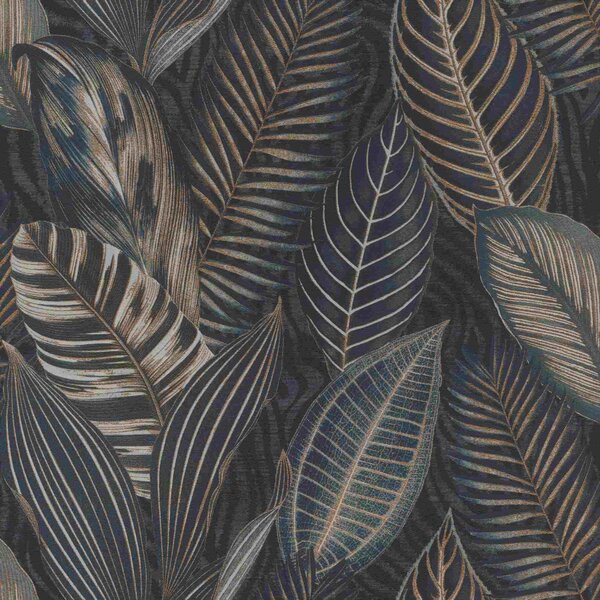 RASCH | Vliesová tapeta na stenu African Queen 751840 | 0,53 x 10,05 m | modrá, bronzová, šedá