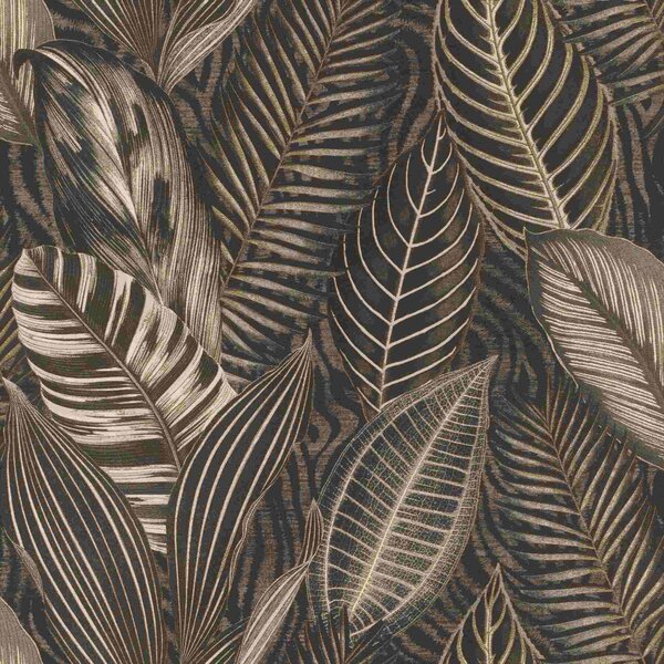 RASCH | Vliesová tapeta na stenu African Queen 751833 | 0,53 x 10,05 m | čierna, šedá, zlatá