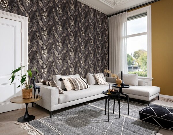 RASCH | Vliesová tapeta na stenu African Queen 751833 | 0,53 x 10,05 m | čierna, šedá, zlatá