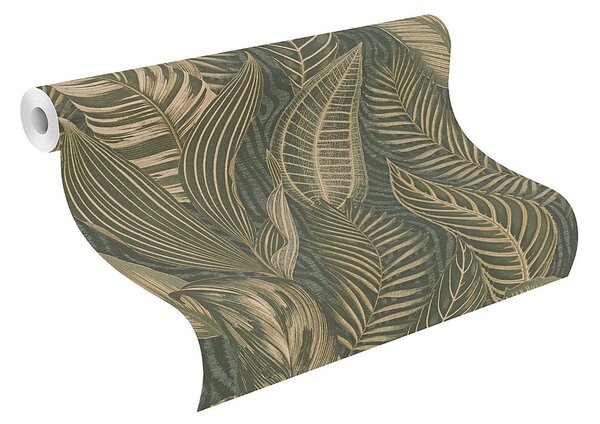 RASCH | Vliesová tapeta na stenu African Queen 751826 | 0,53 x 10,05 m | zelená, zlatá, krémová