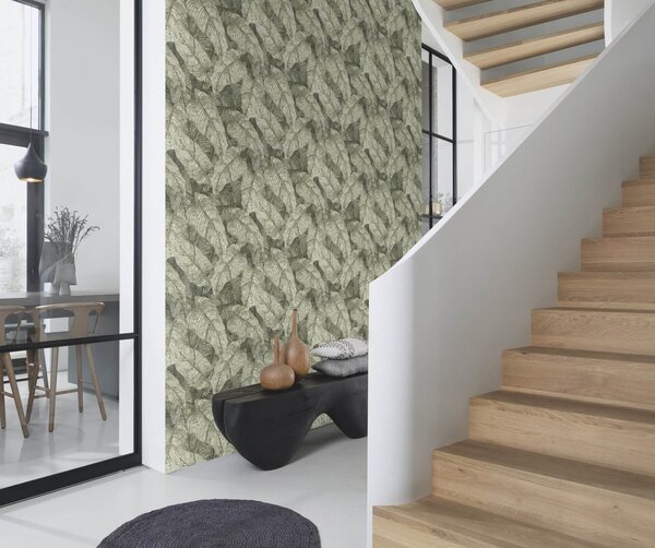 RASCH | Vliesová tapeta na stenu Amara 720549 | 0,53 x 10,05 m | zelená, biela