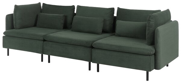 Modulárna 3-miestna pohovka zelená menčestrová moderný dizajn minimalistický štýl