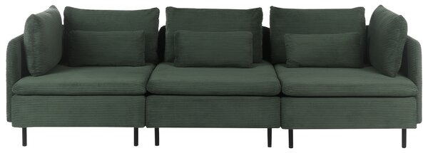 Modulárna 3-miestna pohovka zelená menčestrová moderný dizajn minimalistický štýl