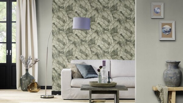 RASCH | Vliesová tapeta na stenu Amara 720549 | 0,53 x 10,05 m | zelená, biela