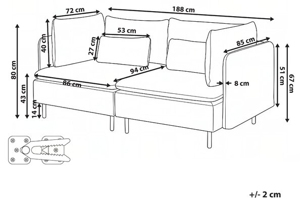 Modulárna 2-miestna pohovka zelená menčestrová moderný dizajn minimalistický štýl