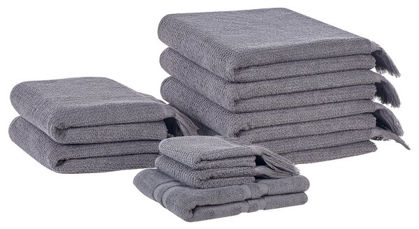 Sada 9 uterákov sivá bavlna polyester froté uteráky osušky kúpeľňová predložka uteráky pre hostí doplnky do kúpeľne