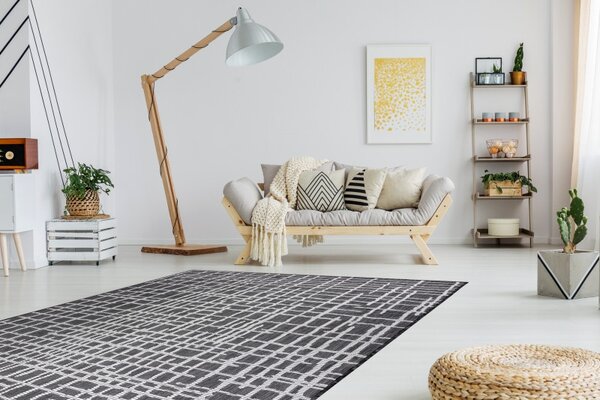 Dywany Łuszczów , Kusový koberec Sion Sisal Trellis 22144 black/ecru – na von aj na doma, 80x150, šedá, chodba / predsieň