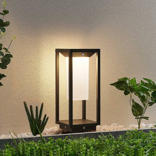 Lucande LED solárne podstavcové svetlo Eliel, 34 cm, antracitová farba, IP54, Čierna, Sklo, Moderný, Solárne svietidlá