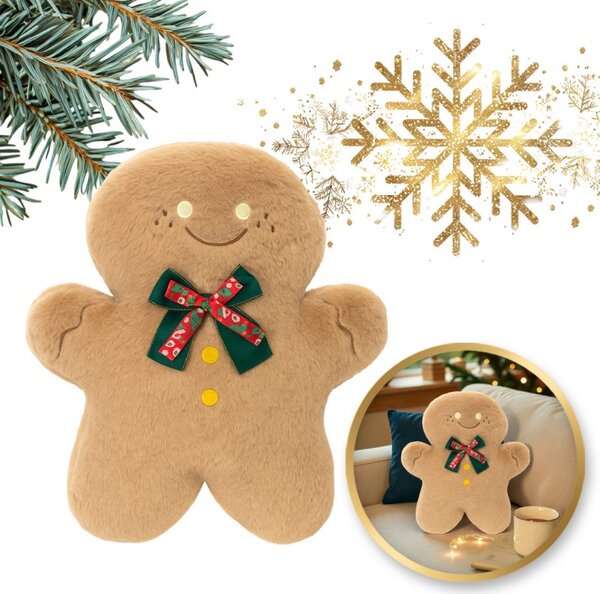 Zamatový dekoratívny vankúš v tvare perníčka GINGERBREAD, béžový