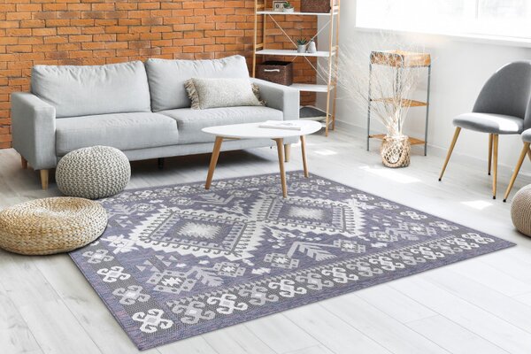 Dywany Łuszczów , Kusový koberec Sion Sisal Aztec 3007 blue/pink/ecru – na von aj na doma, 80x150, modrá, chodba / predsieň