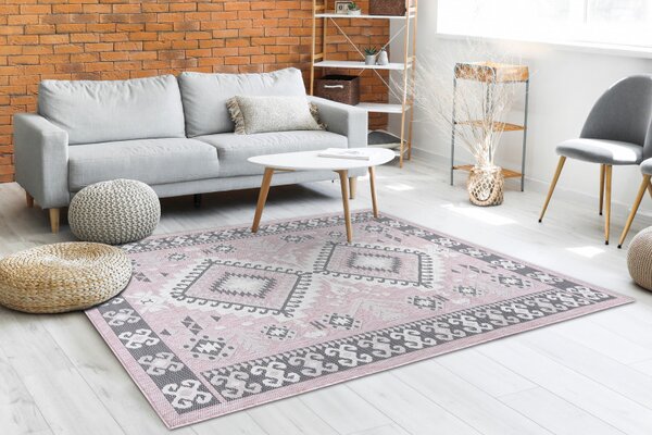 Dywany Łuszczów, Kusový koberec Sion Sisal Aztec 3007 pink/ecru – na von aj na doma, 80x150, ružová, chodba / predsieň