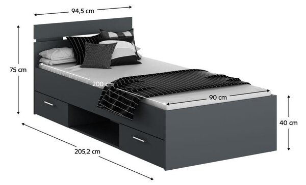 NovýNábytok.sk Jednolôžková posteľ 90 cm Michigin (grafit) (s úložným priestorom). Vlastná spoľahlivá doprava až k Vám domov. 1096897