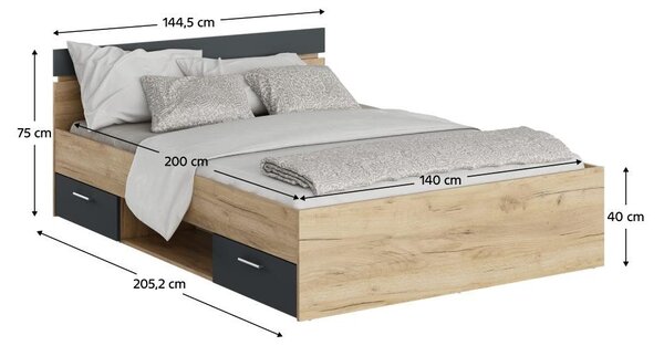 NovýNábytok.sk Manželská posteľ 140 cm Michigin (dub artisan + grafit) (s úložným priestorom). Vlastná spoľahlivá doprava až k Vám domov. 1096898