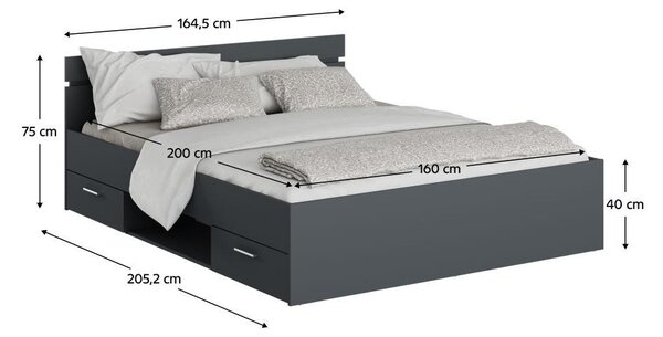 NovýNábytok.sk Manželská posteľ 160 cm Michigin (grafit) (s úložným priestorom). Vlastná spoľahlivá doprava až k Vám domov. 1096903