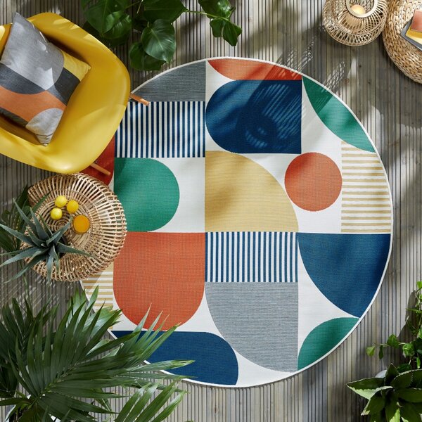 Flair Rugs, Kusový koberec Dauntless Geo Fusion Ochre – na von aj na doma, 160x160 (priemer) kruh, viacfarebná, chodba / predsieň