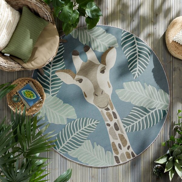Flair Rugs , Kusový koberec Dauntless Eric Giraffe – na von aj na doma, 160x160 (priemer) kruh, viacfarebná, chodba / predsieň