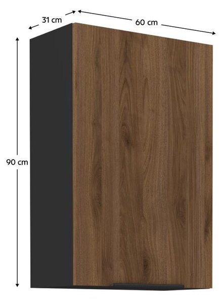 NovýNábytok.sk Horná kuchynská skrinka Monzesa 60 G 90 1F (orech okapi + čierna) . Vlastná spoľahlivá doprava až k Vám domov. 1096952