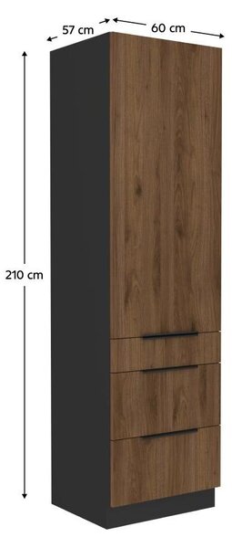 NovýNábytok.sk Vysoká kuchynská skriňa Monzesa 60 DKS 210 3S1F (orech okapi + čierna) . Vlastná spoľahlivá doprava až k Vám domov. 1096969