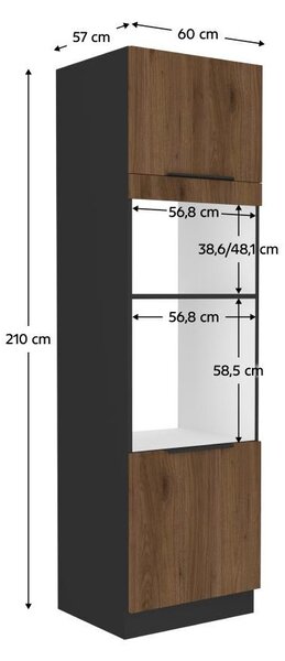 NovýNábytok.sk Vysoká skrinka na vstavanú rúru a mikrovlnnú rúru Monzesa 60 DPM 210 2F (orech okapi + čierna) . Vlastná spoľahlivá doprava až k Vám domov. 1096973
