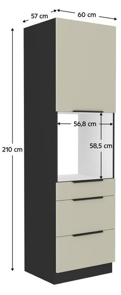 NovýNábytok.sk Vysoká skrinka na vstavanú rúru Arikona 60 DPS 210 3S1F (kašmír + čierna) . Vlastná spoľahlivá doprava až k Vám domov. 1097069