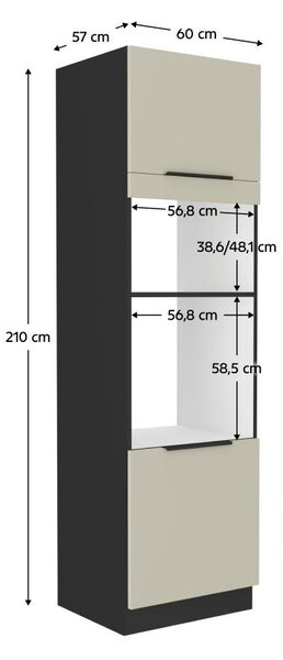 NovýNábytok.sk Vysoká skrinka na vstavanú rúru a mikrovlnnú rúru Arikona 60 DPM 210 2F (kašmír + čierna) . Vlastná spoľahlivá doprava až k Vám domov. 1097070