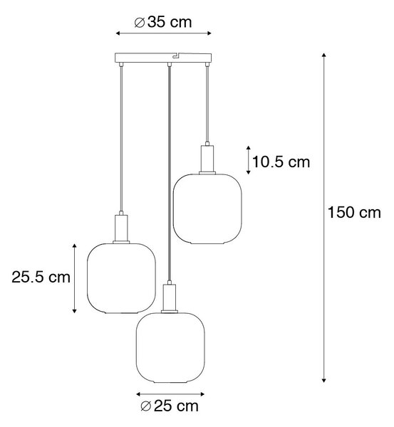 Závesná lampa čierna so zlatým a dymovým sklom vrátane 3 PUCC - Zuzanna