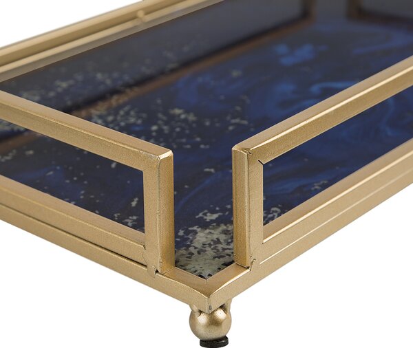 Servírovacia tácka zlato-modrý efekt akvarelu 40 x 24 cm v štýle glam