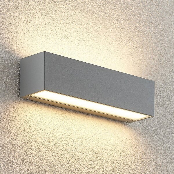 Lucande LED vonkajšie nástenné svietidlo Lengo 25 cm strieborná up/down 3.000K, Hliník / sivá / zinok, Hliník, Moderný, Nástenné svietidlo