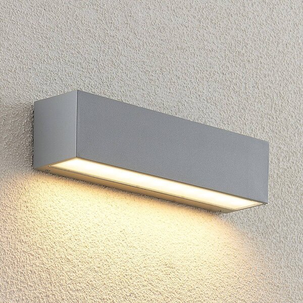 Lucande LED vonkajšie nástenné svietidlo Lengo, 25 cm, strieborná, smerom, Hliník / sivá / zinok, Hliník, Moderný, Nástenné svietidlo